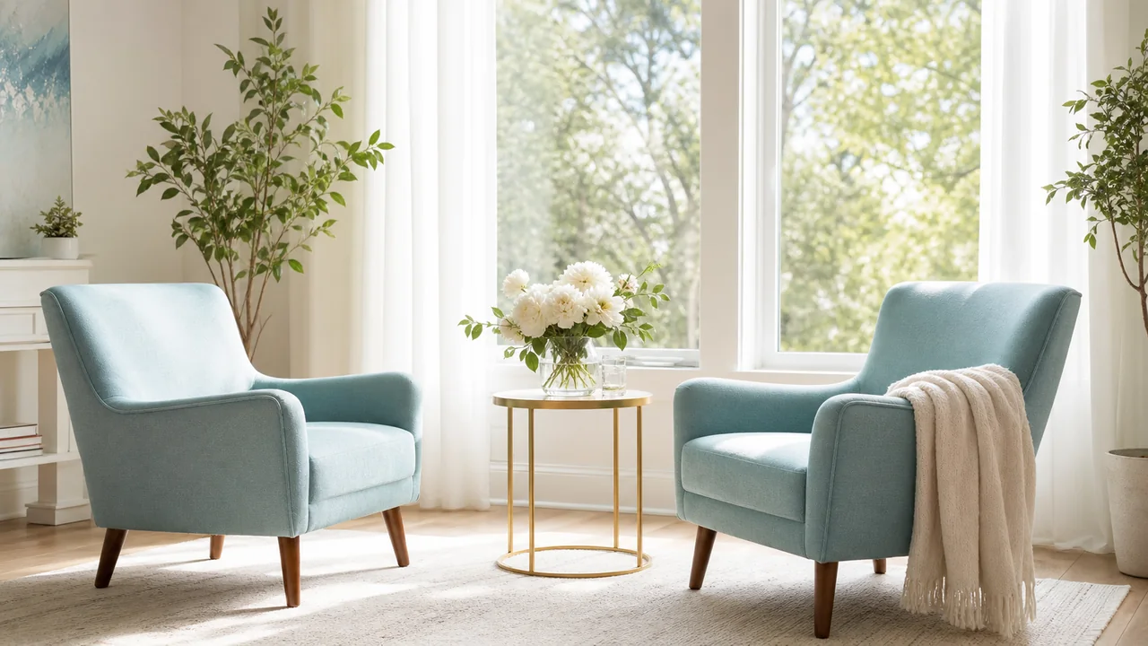 Two comfortable chairs arranged for a welcoming conversation